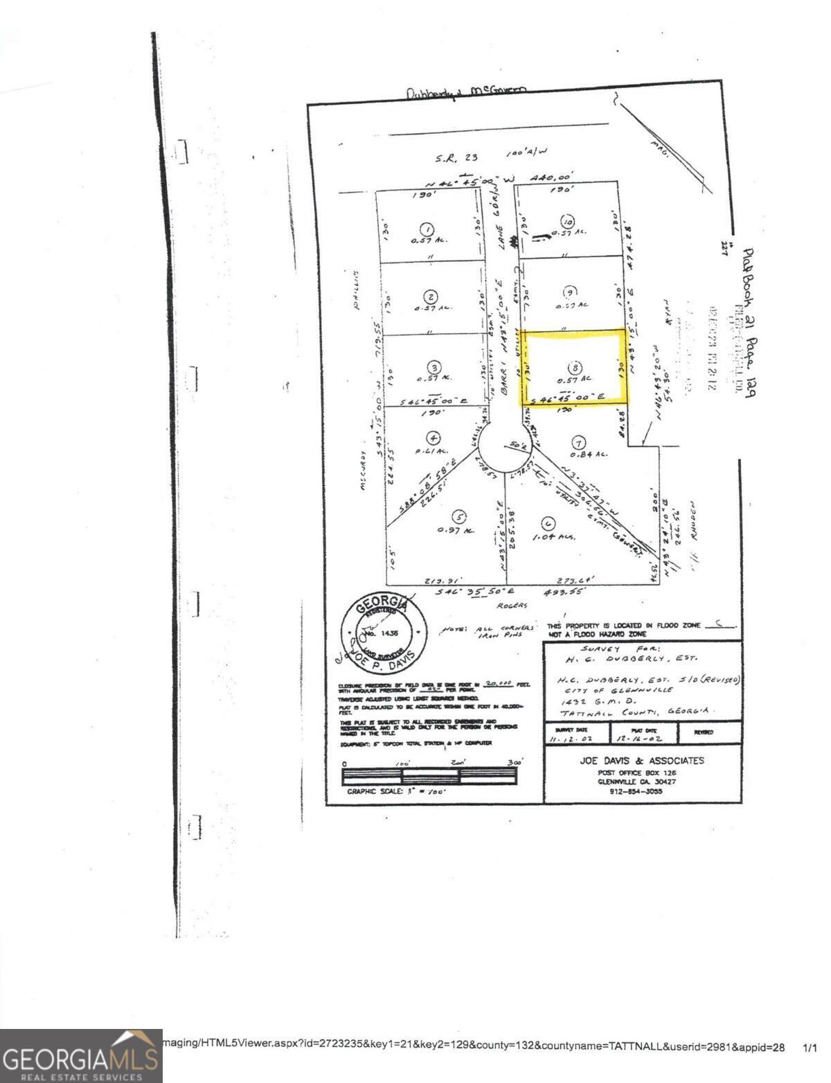 007 Barry Lane Lot # 8 Glennville GA 30427