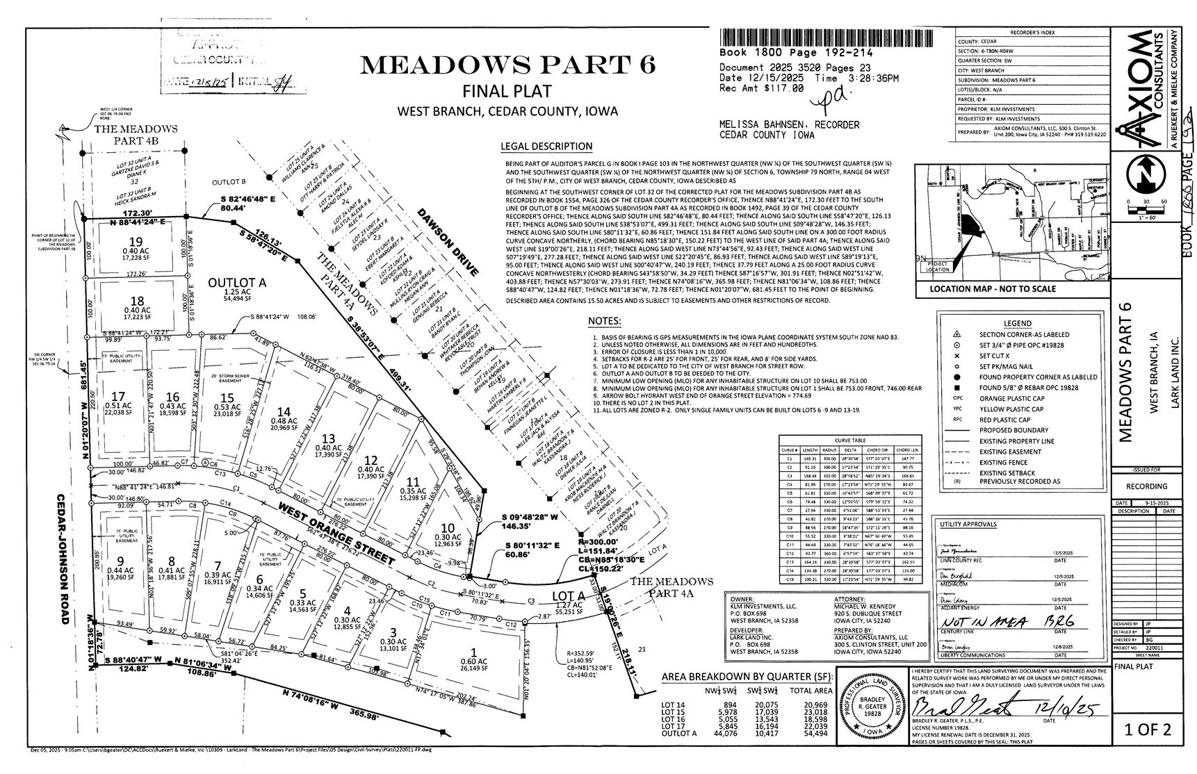 Lot 15 Meadows Subdivision Part 6 West Branch IA 52358
