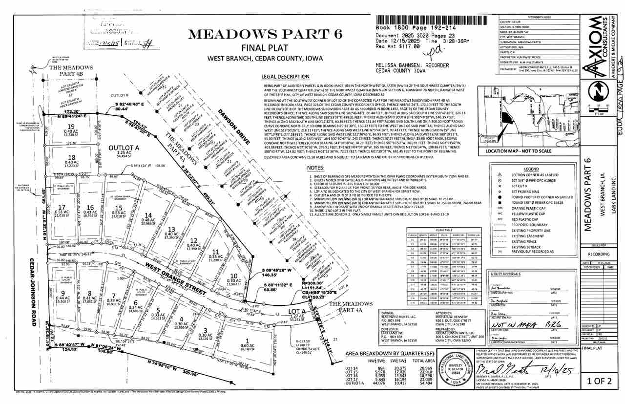 Lot 19 Meadows Subdivision Part 6 West Branch IA 52358