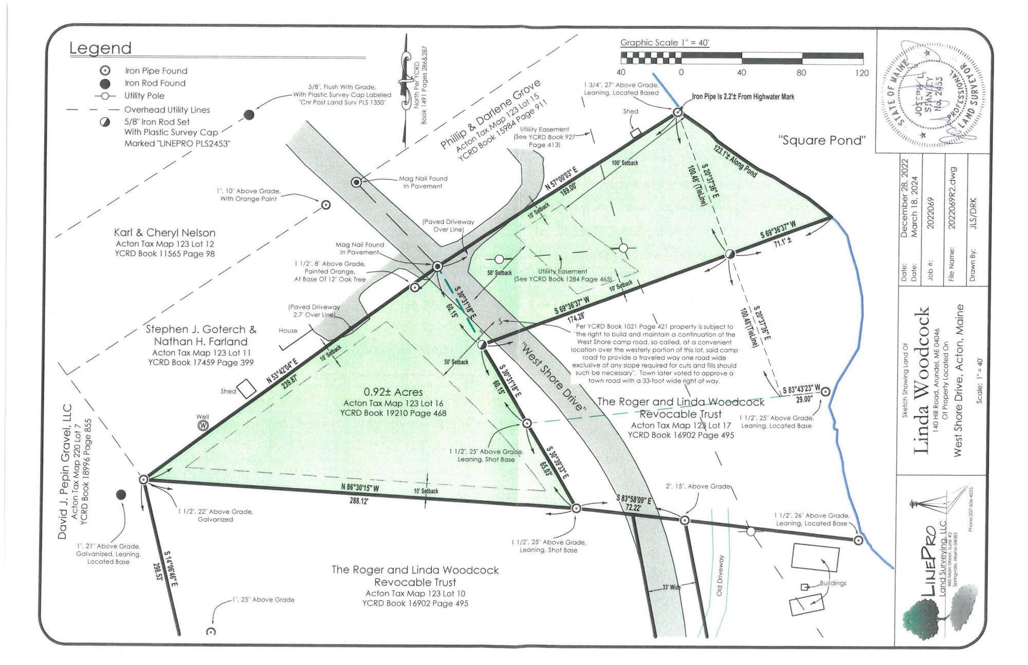 Land survey showing a parcel with recorded utility easements and measured boundaries