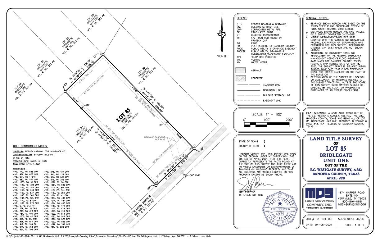 Lot 85 Palomino Springs Bandera TX 78003